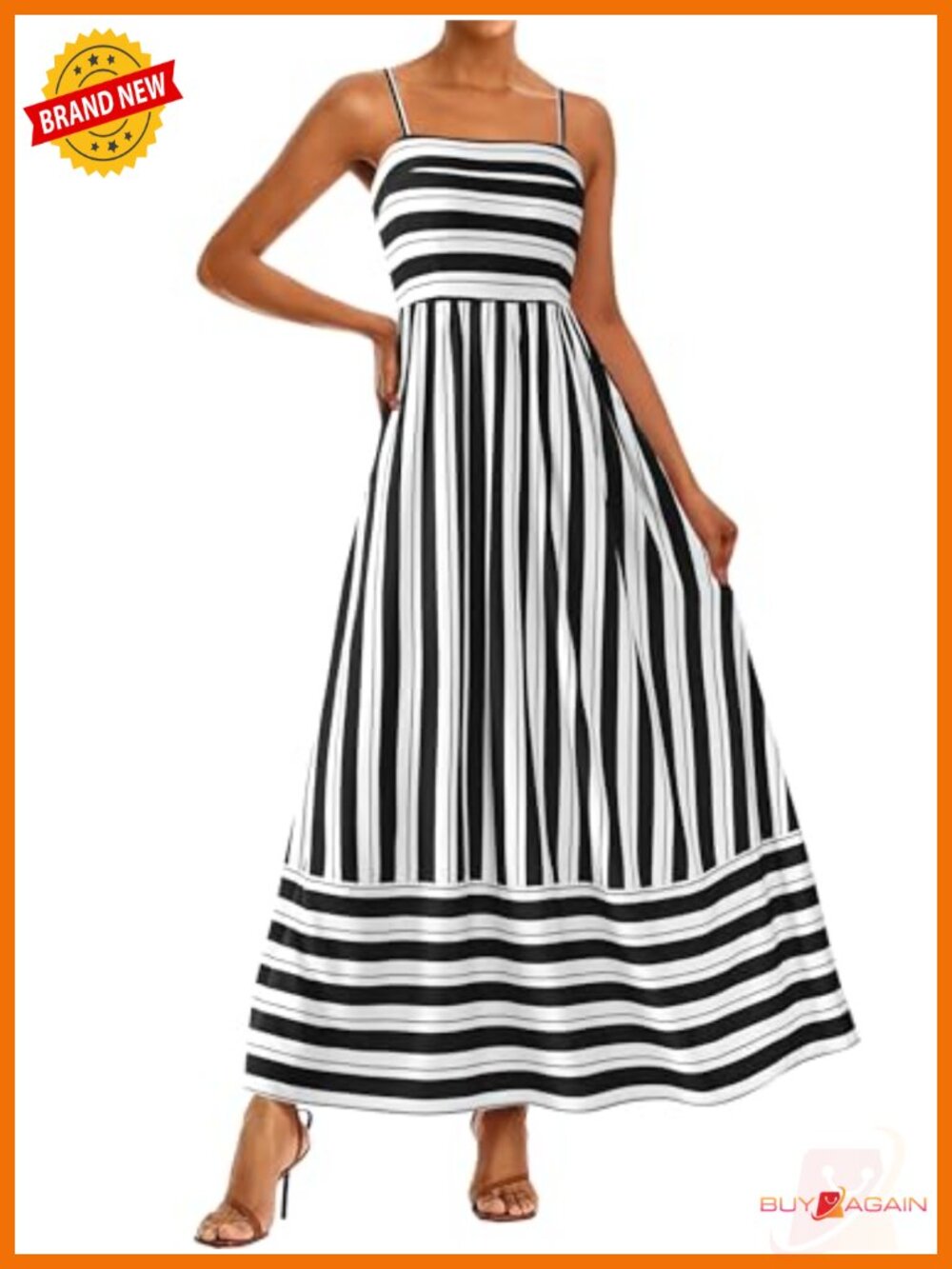 PRETTYGARDEN Boho Floral Striped Summer Maxi Dress Spaghetti Strap